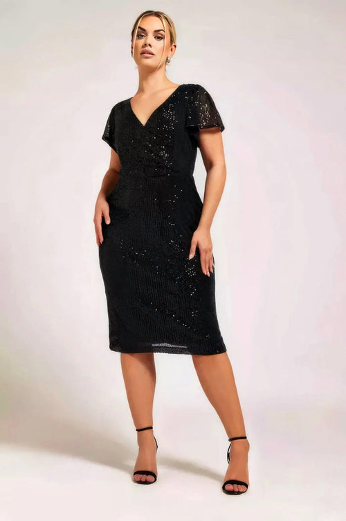 Sparkling Allure Black Sequin Embellished Dress - Womenue